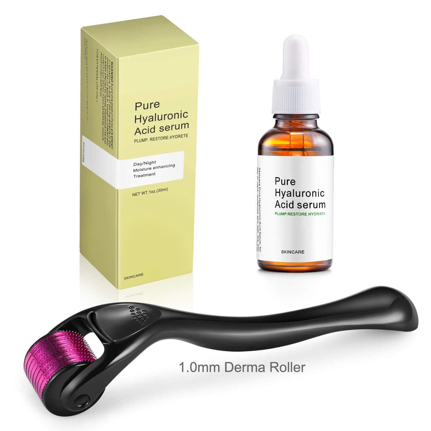 Endim Titanium Microneedle Derma Roller 540 Micro Needles Skin Care Needle 1.00mm+hyaluronic acid serum