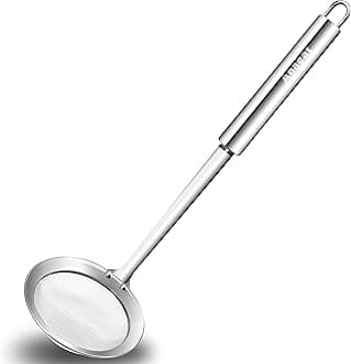 4" Stainless Steel Fat Skimmer Spoon - Professional Kitchen Fine Mesh Food Strainer and Hot Pot Skimmer with Long Handle for Skimming, Cooking, Frying, Grease, Gravy and Foam