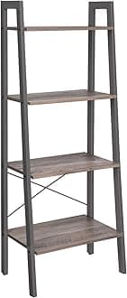 VASAGLELadder Shelf, 4-Tier Bookshelf, Free Standing Storage Shelves, Stable Metal Frame, in the Living Room Bedroom Kitchen or Balcony, Easy to Assemble, Industrial, Greige and Grey LLS44MG