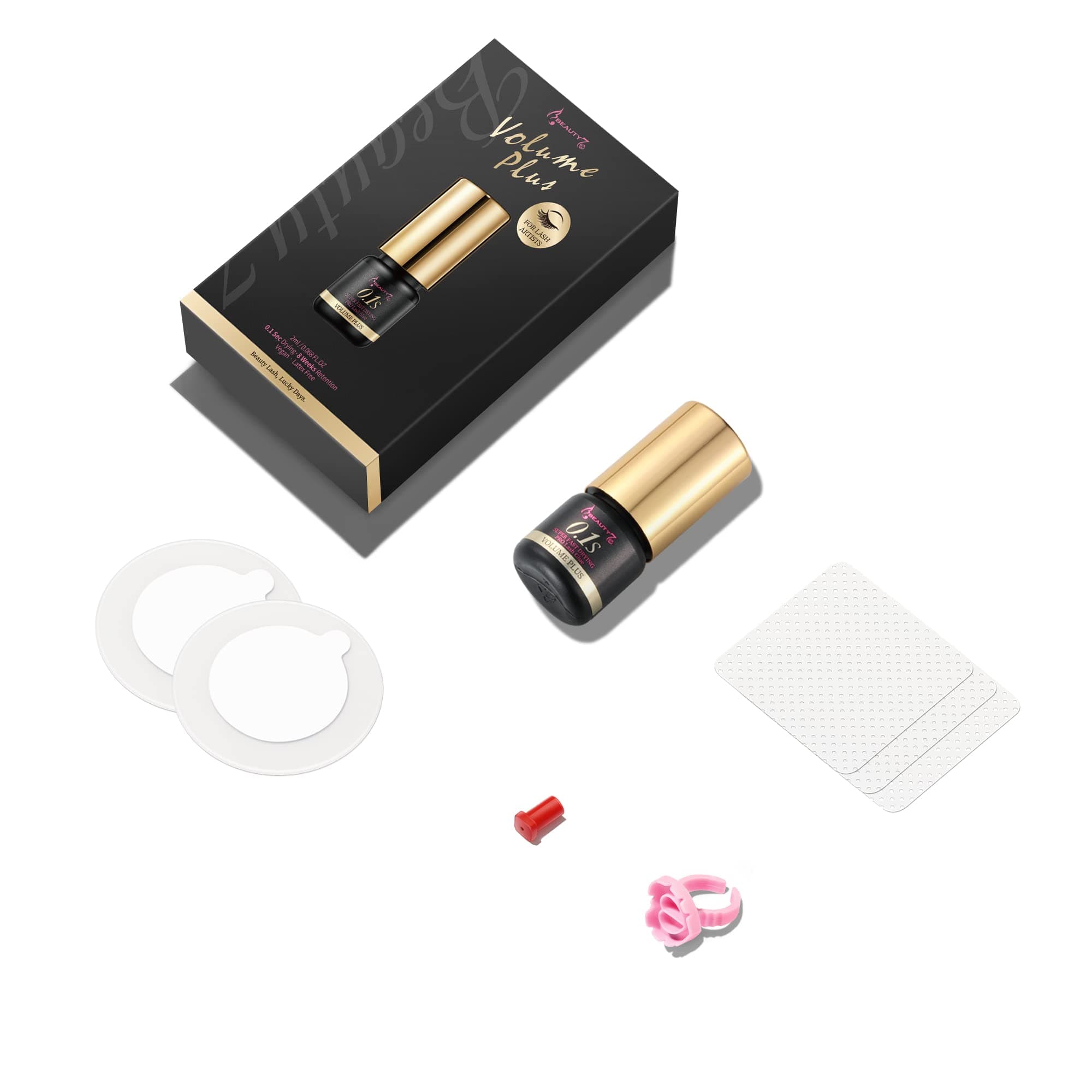 Beauty7 Eyelash Extensions Adhesive Eyelash Glue Volume Plus Professional Use Only 0.1 Sec Fast Dry Instant Bonding Strong Non-Stimulation for Professional Lash Artist 2ml