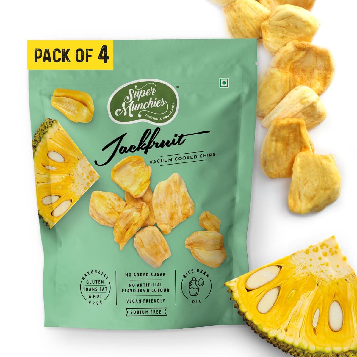 Super Munchies Crunchy Jackfruit Chips | Vacuum Cooked | No Added Sugar, No Salt | Vegan, Gluten-Free, No MSG, No Preservatives | Low Fat, Zero Cholesterol, Trans Fat Free | Healthy Snack (Pack of 2)