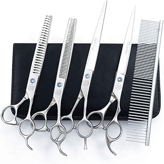 Professional Dog Grooming Scissors Set, 7 Inch/8 Inch Pet Grooming Scissors Chunkers Shears for Dog, Curved Dog Grooming Scissors, Thinning Shears for Dog with Grooming Comb