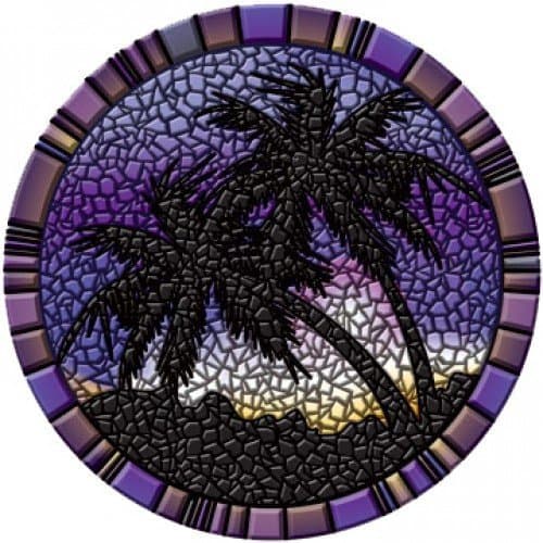 Purple Sunset Palm Trees Pool Mosaic - Small 29" Diameter
