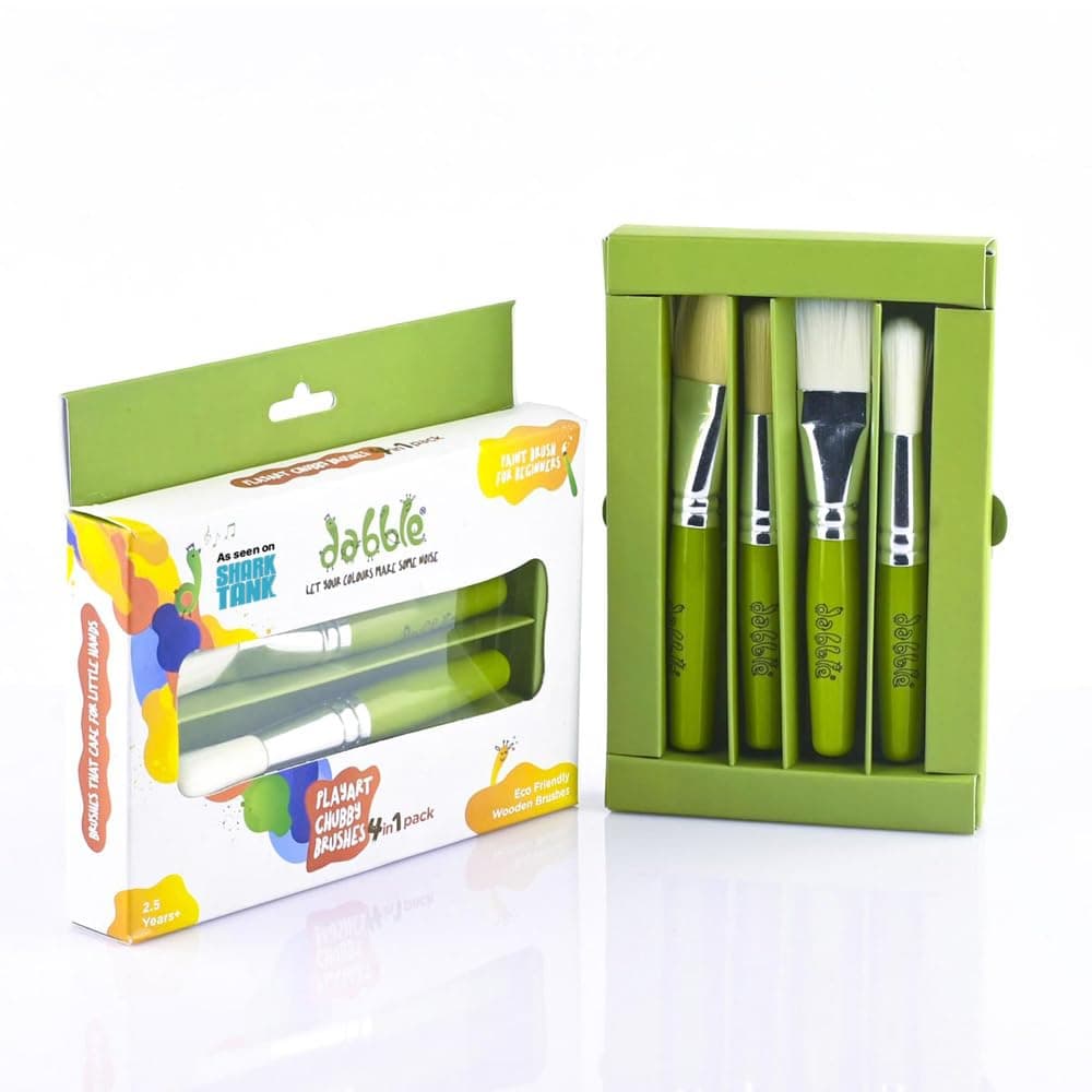 dabble Chubby Synthetic Paint Brush Set | Easy to Grasp | Eco-Friendly Paint Brushes for Toddlers | Ergonomically Designed Wooden Handles Bristles | for Ages 2.5+