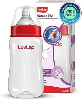 Anti-Colic Wide Neck Natura Flo Baby Plastic Feeding Bottle, 250Ml, New Born/Infants/Toddler Upto 3 Years, BPA Free