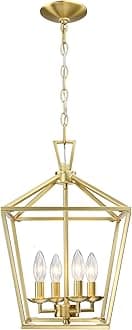 Brushed Brass Gold Lantern Pendant Lihgt