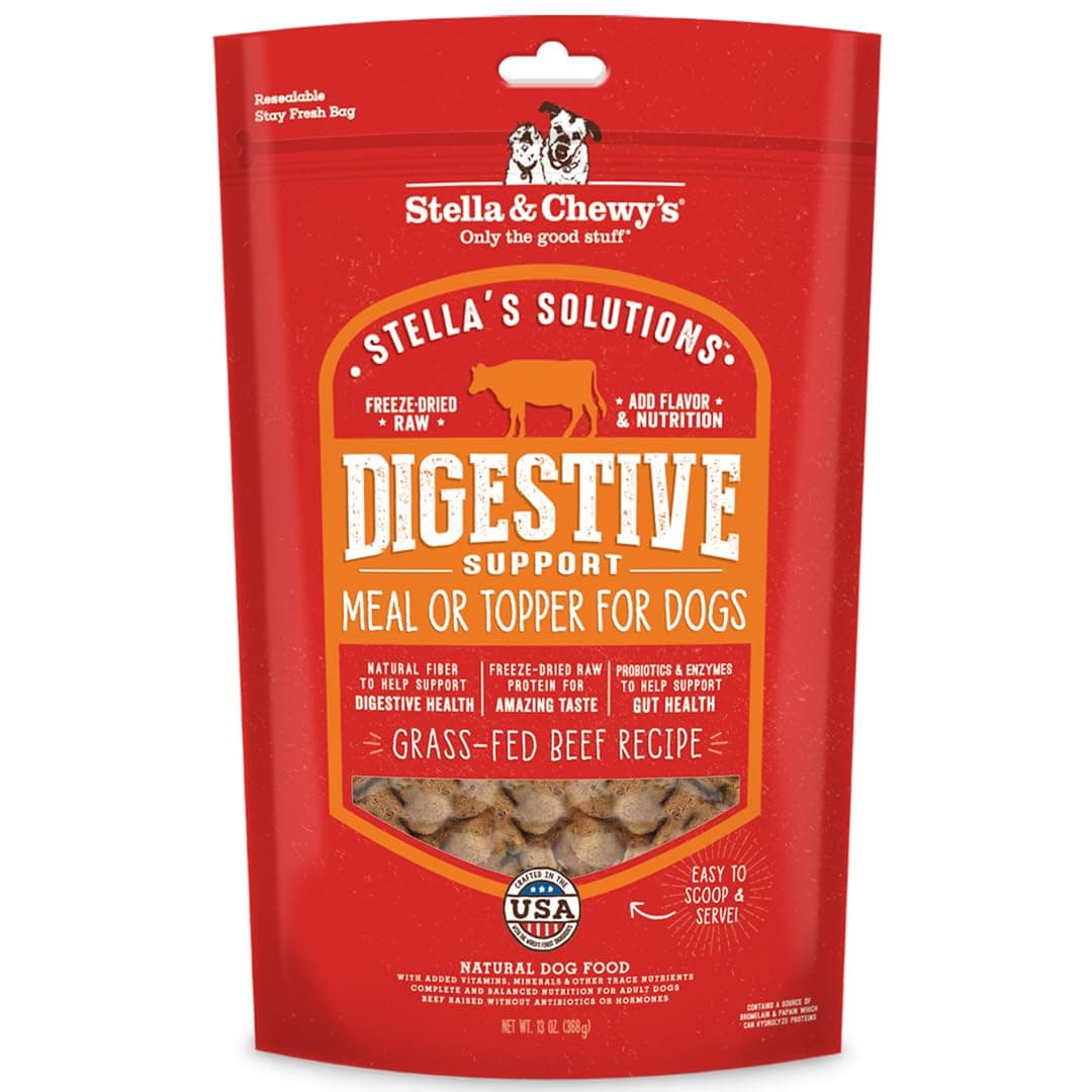 Stella & Chewy's Freeze-Dried Raw Dog Food for Digestive Health - Grass-Fed Beef Dinner Morsels - Natural Solution for Sensitive Stomach, Gas & Firm Stools - Premium Raw Nutrition - 13oz