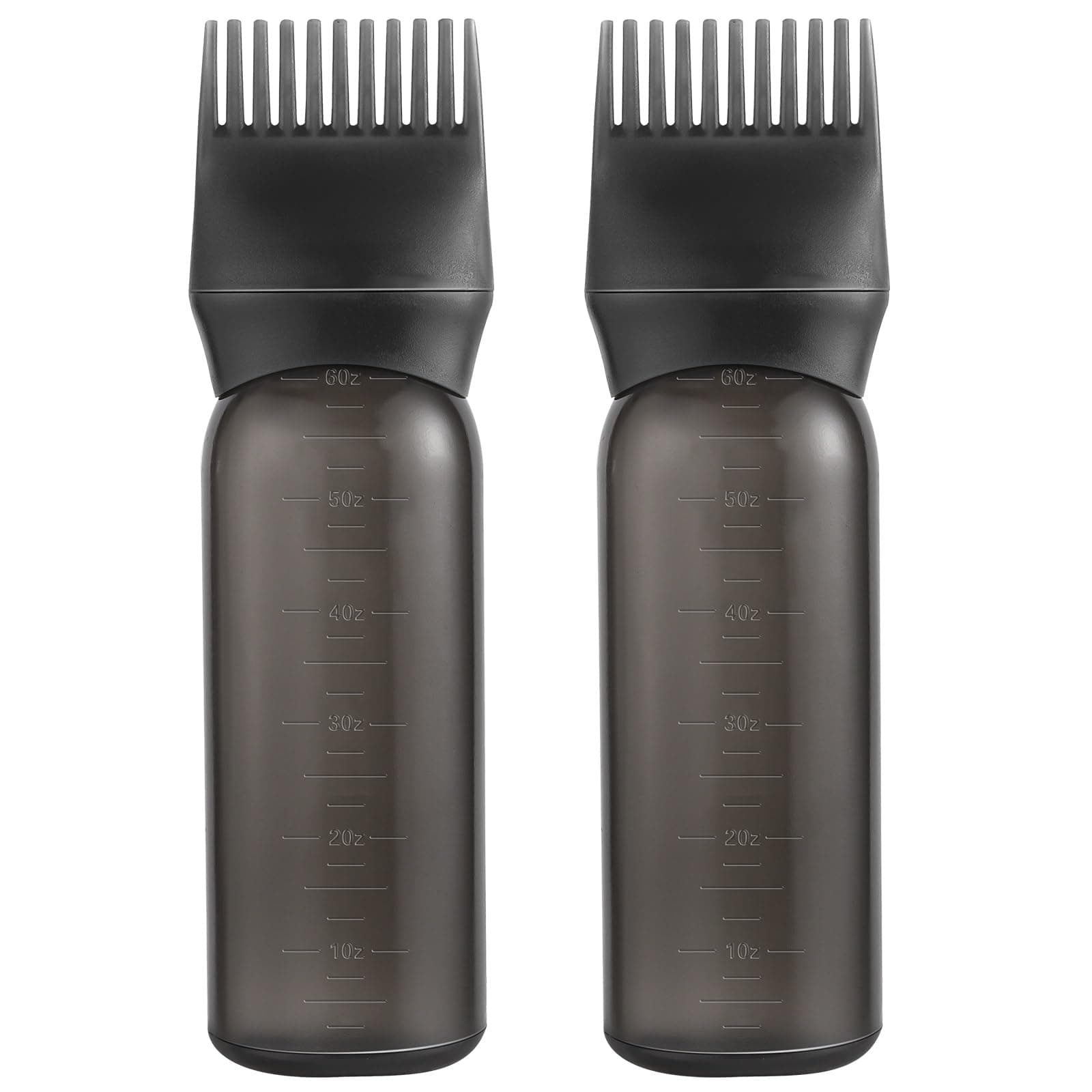 Pimoys 2 Pack Root Comb Applicator Bottle 6 Ounce Oil Applicator for Hair Dye, Black Hair Oiling Bottle Applicator Brush with Graduated Scale