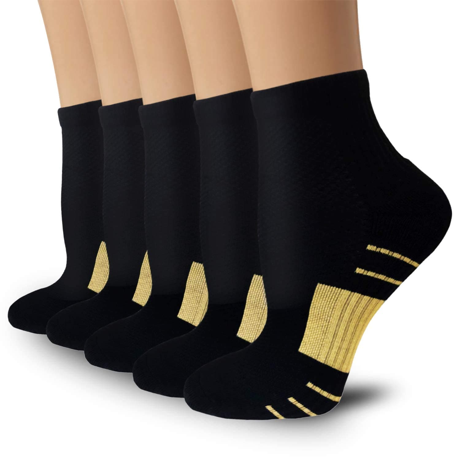 5 Pairs Copper Compression Socks for Women & Men - Ankle Plantar Fasciitis Arch Support Running Socks for Athletic