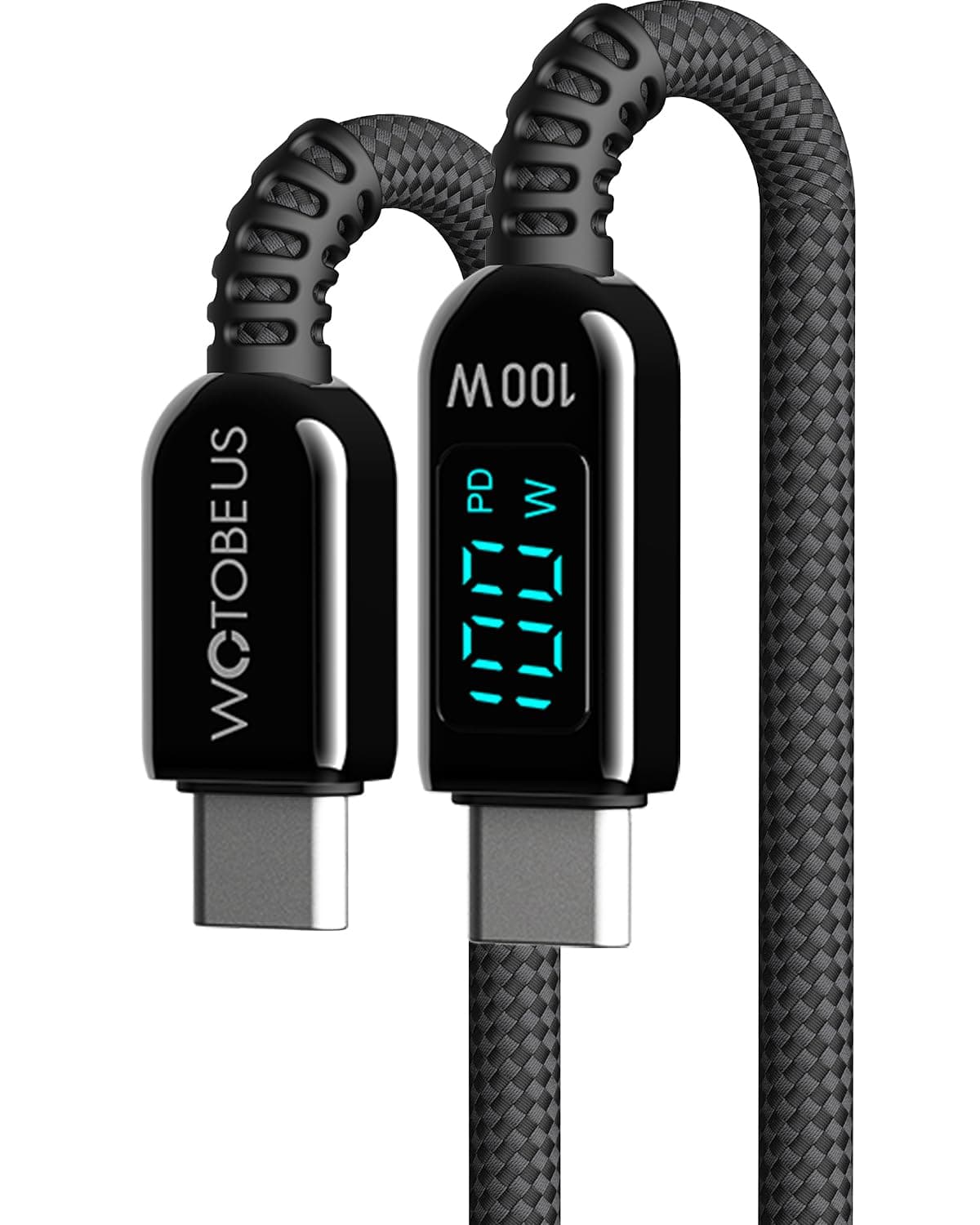 WOTOBEUS 6.5ft USB C to USB C Cable Nylon Braided, 5A PD 100W E-Marker with LED Display, QC5 PPS45W Super Fast Charging for iPhone 16 15 Pro Max iPad MacBook Galaxy S25 S24 S23 S22 Ultra Pixel