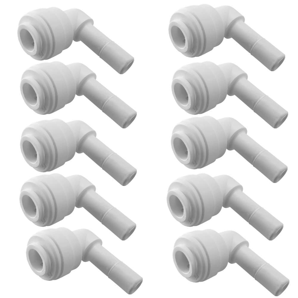 Water Pipe Stem Elbow Connector for 1/4" Tubing 90 degree elbow Push to Connect Plastic Quick Fittings for Reverse Osmosis System(Pack of 10)