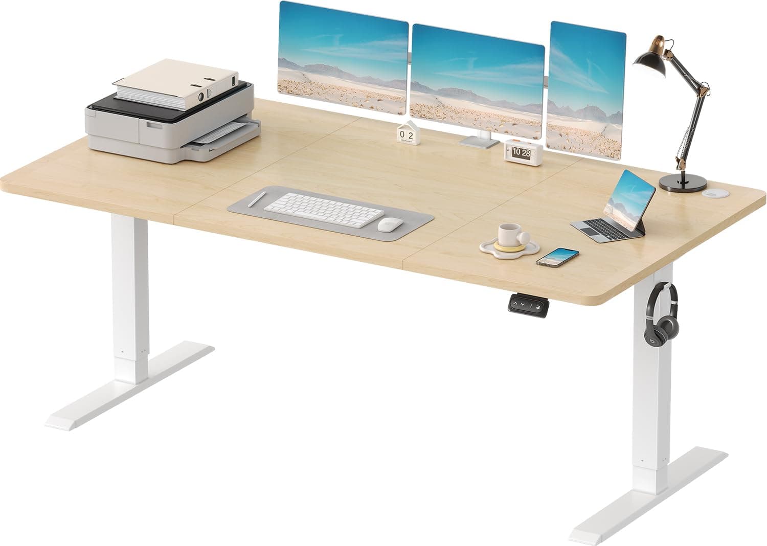 Devoko Electric Standing Desk 180x80 cm, Height Adjustable Desk Ergonomic Stand up Desk with 2 Memory Preset, Beige