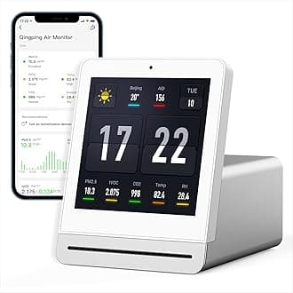Qingping Air Quality Monitor, Indoor Air Quality Meter Detects PM2.5, Temperature, CO2, and Humidity, Smart Air Quality Sensor for Bedroom, A Rechargeable Device with 2 Colors, Smart Home