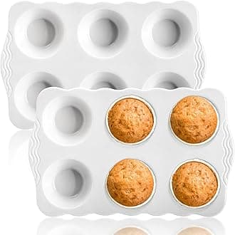 Hiceeden 2 Pack Ceramic Muffin Pans, 6 Cups Non-stick Muffin Tin Cupcake Baking Pans with Handles for Muffin Cakes, Egg Tarts, Mousse, Pot Pie, Jelly