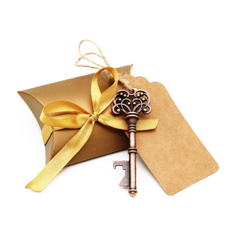 BITEYI 30 Pcs Wedding Favour Skeleton Key Bottle Opener with Tag Cards and Candy Box,Souvenirs for Wedding and Party (Style 2)