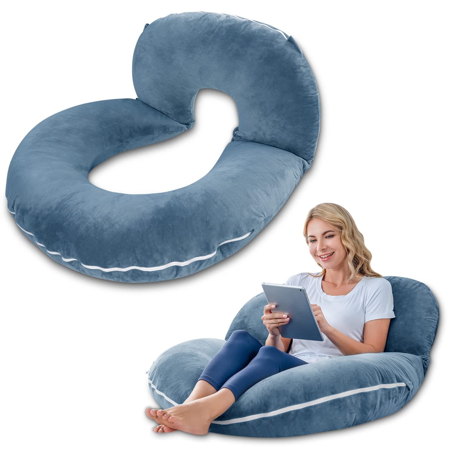 INSEN Reading Pillow, Back Pillow for Sitting in Bed for Reading, Nurse & Relax, Reading Pillow for Adults, Moms & Kids, Sit Up Pillow for Bed, Blue