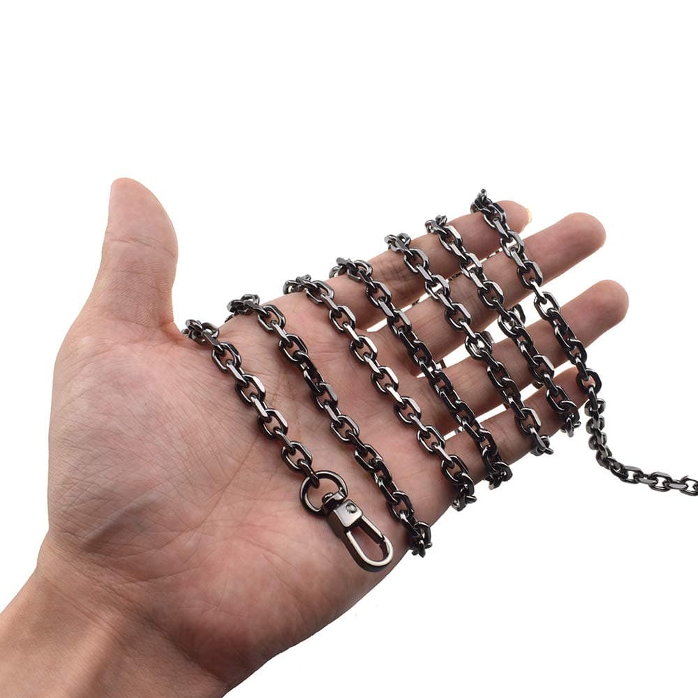 HAHIYO Mini Pochette Purse Chain Strap Thin Wide 6mm for LV Length 55.1 inches Thick 2mm Shiny Black for Shoulder Cross Body Sling Handbag Wallet Clutch Comfortable Flat Metal Strap 1 Pack