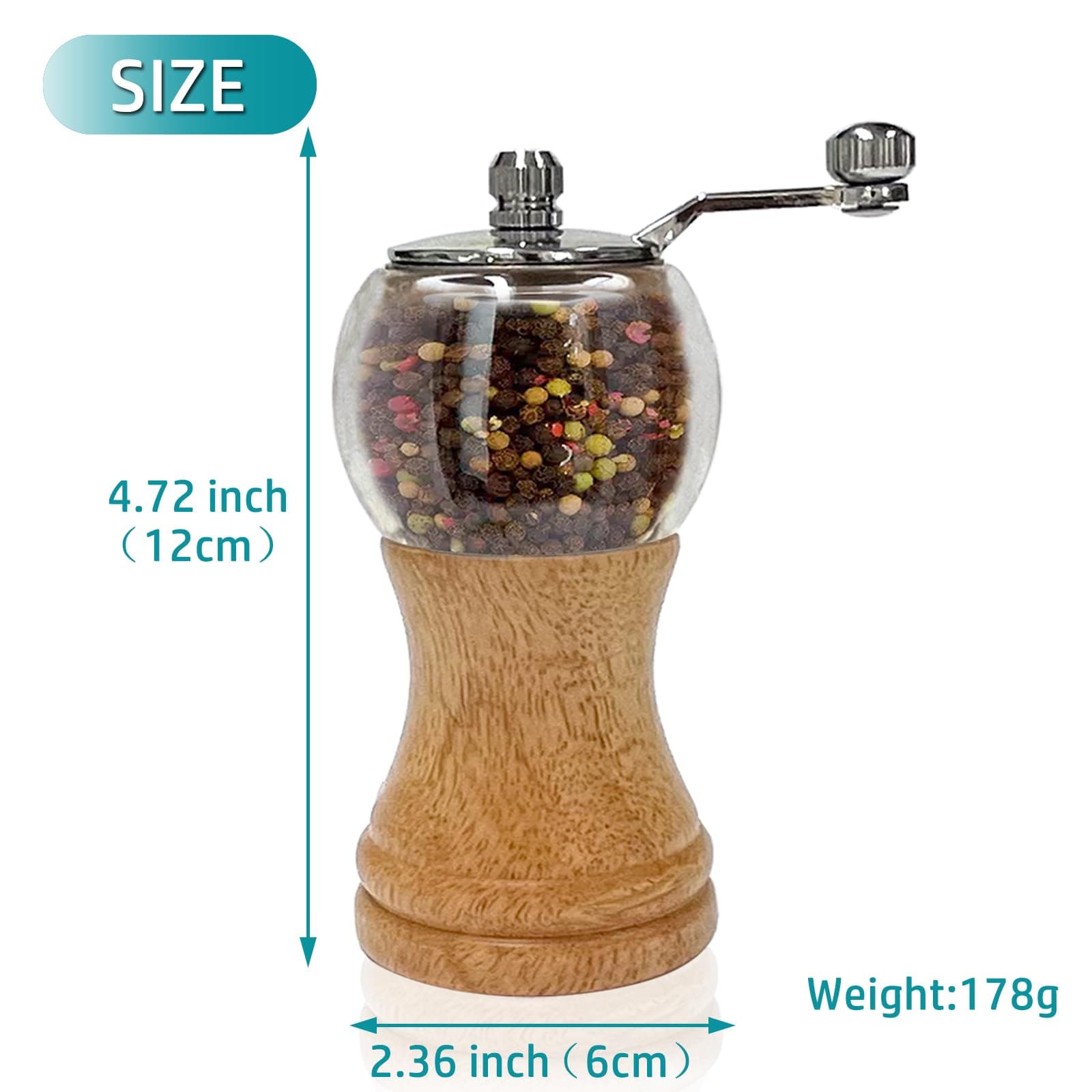 Classical Hand Shake Wood Pepper Grinder Set & Gorgeous Salt Wooden & Acrylic,Ceramic Blades Upgrade metal handle,Enjoy Your Best Fresh Ground Pepper Various spices (Burlywood 1pcs-5in)