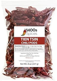 8oz Chili Tien Tsin Whole. Dried Chinese Red Peppers for Hunan or Szechwan Cooking – Ideal for Asian, Thai, Indian, Mexican Dishes by 1400s Spices