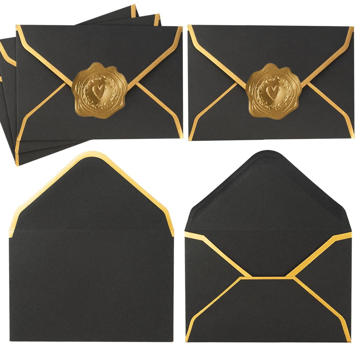 100 Pieces Mini Gift Card Envelopes Colorful V Flap Small Envelopes with Gold Border for Blank Note Cards, Business Gift Cards (Black, 4 x 2.7 Inches)