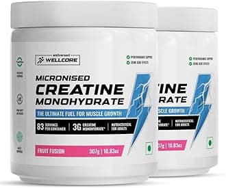Wellcore Pure Micronised Creatine Powder (83 Servings, Fruit Fusion) For Enhanced Muscle Strength With Rapid Absorption | Creatine Monohydrate | Wellcore Creatine Flavoured - 307g (Pack of 2)