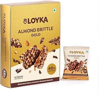 LOYKA Almond Brittle Gold Choco Box 14 Pcs (Pack of 1) | Premium Chocolate Gift Hamper|Choco & Nut Dryfruit Delicacy|Roasted California Almonds (40%),Dark Choco,Salted Caramel,Any-Time Snack
