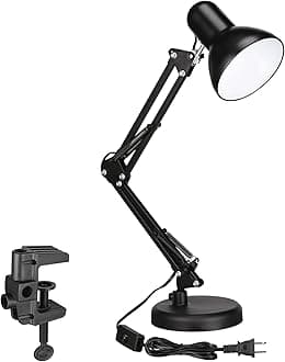 TORCHSTAR Metal Swing Arm Desk Lamp Interchangeable Base Or Clamp Classic Architect Clip On Study Table Lamp Multi-Joint Adjustable Arm Black Finish