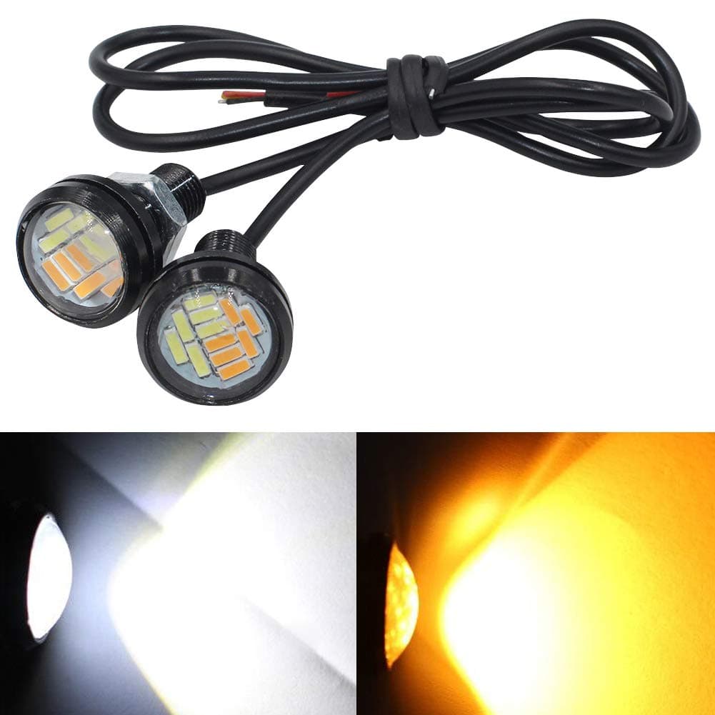 Yolu 2-Pack Eagle Eye Lights Amber & White 4014 12-SMD 20mm Eagle Eye Led Bulbs Daytime Running Lights Reverse Tail Brake Turn Signal Light Tail Backup Lights Clearance Marker Lights 12V