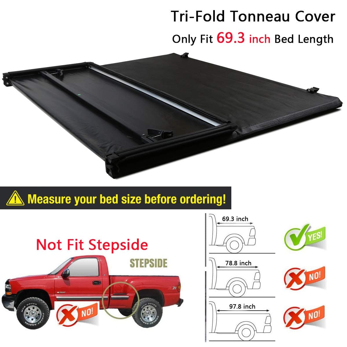 Assembly Lock Tri-Fold Tonneau Cover fit 2004-2006 GMC Sierra/Chevy Silverado 5.8 ft (69.3 inch) Short Bed, Not Fit 6.5 Ft and 8 Ft Bed