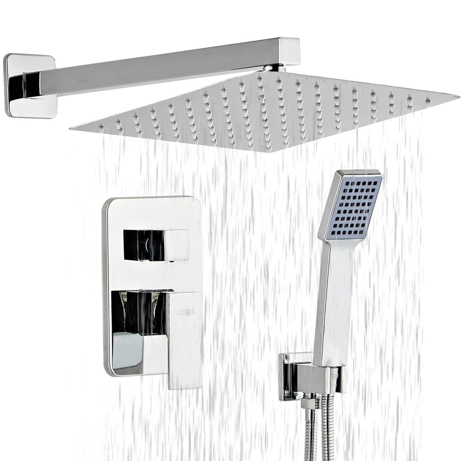 Shower Head - Shower Faucet Set Square Shower Combo System with 8'' Rainfall Shower Head Wall Mount Handheld Shower, Stainless Steel with Chrome Finish Bath Shower Head,Chrome