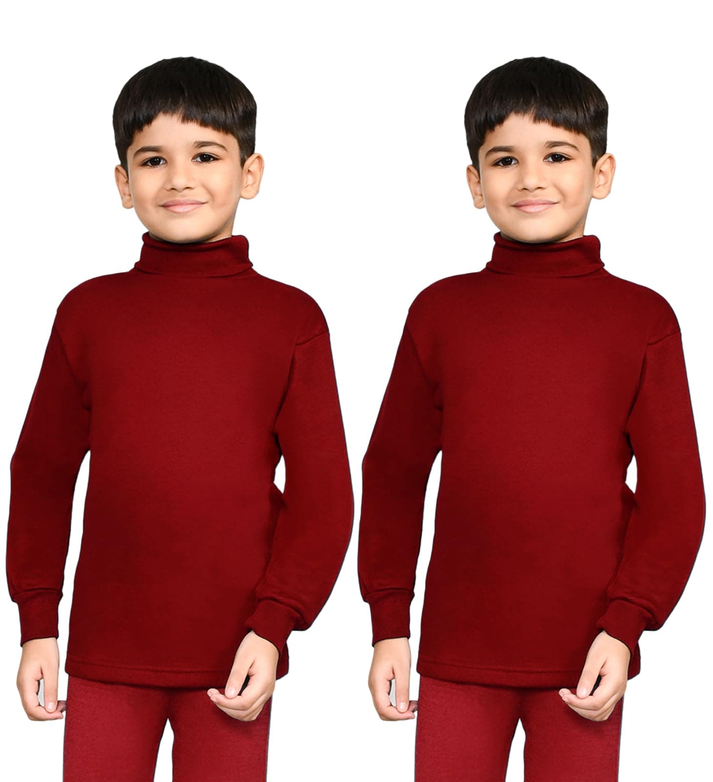 Lux Cott's Wool Boys High-Neck Full Sleeves Thermal Top | High Neck Thermal Top for Boys | Pack of 2