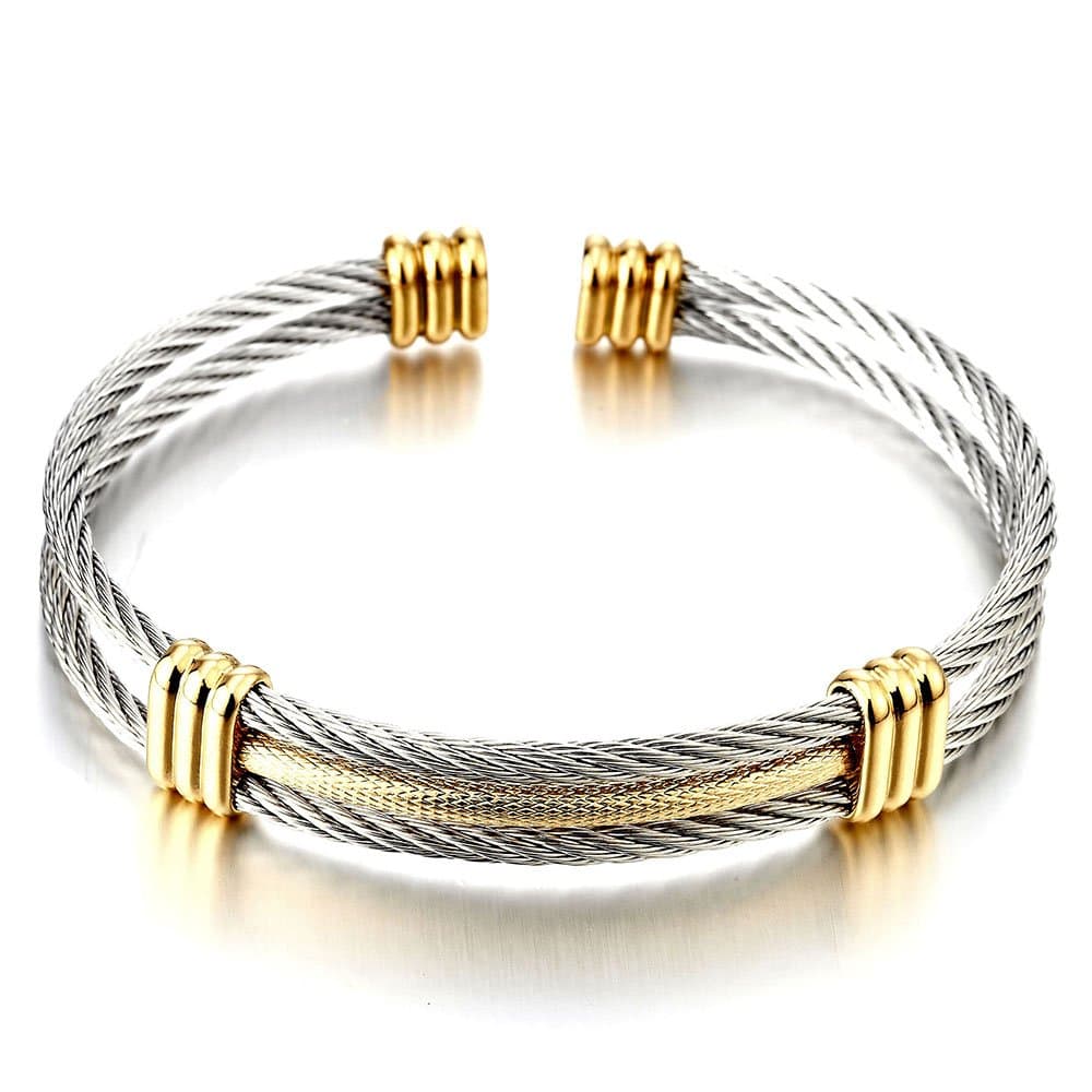 Men Women Stainless Steel Twisted Cable Adjustable Cuff Bangle Bracelet