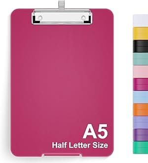 Hongri A5 Clipboard with Storage, Metal Retractable Pen Holder, 6 x 9'' Nursing Plastic Foldable Clip Board, Office Supplies, School Supplies, Menu Box for Work, Red