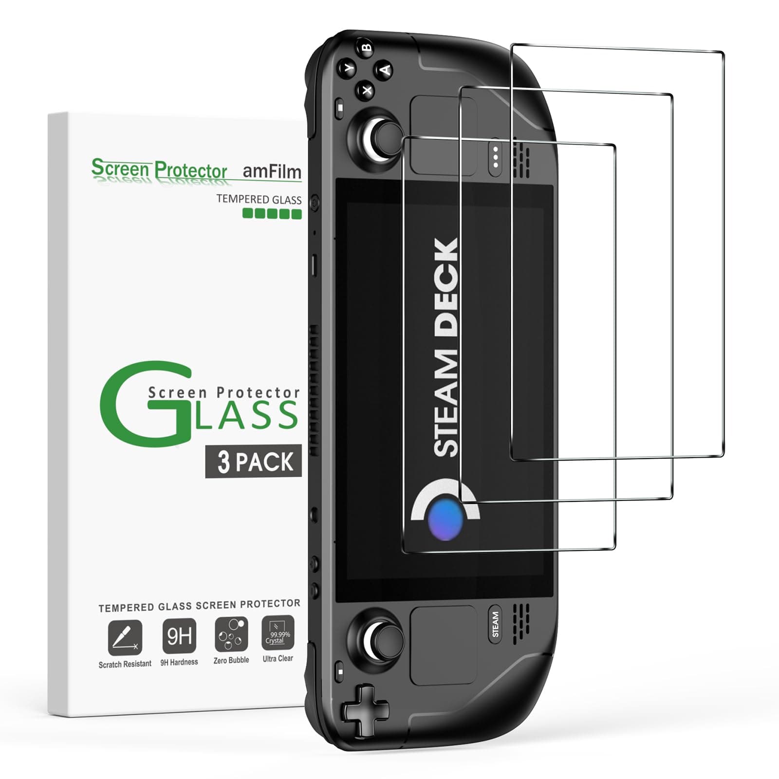 amFilm 3 Pack for Steam Deck/Steam Deck OLED Screen Protector Tempered Glass, Designed for Stream Steam Deck Accessories 2021 & 2022/Steam Deck OLED 2023 2024