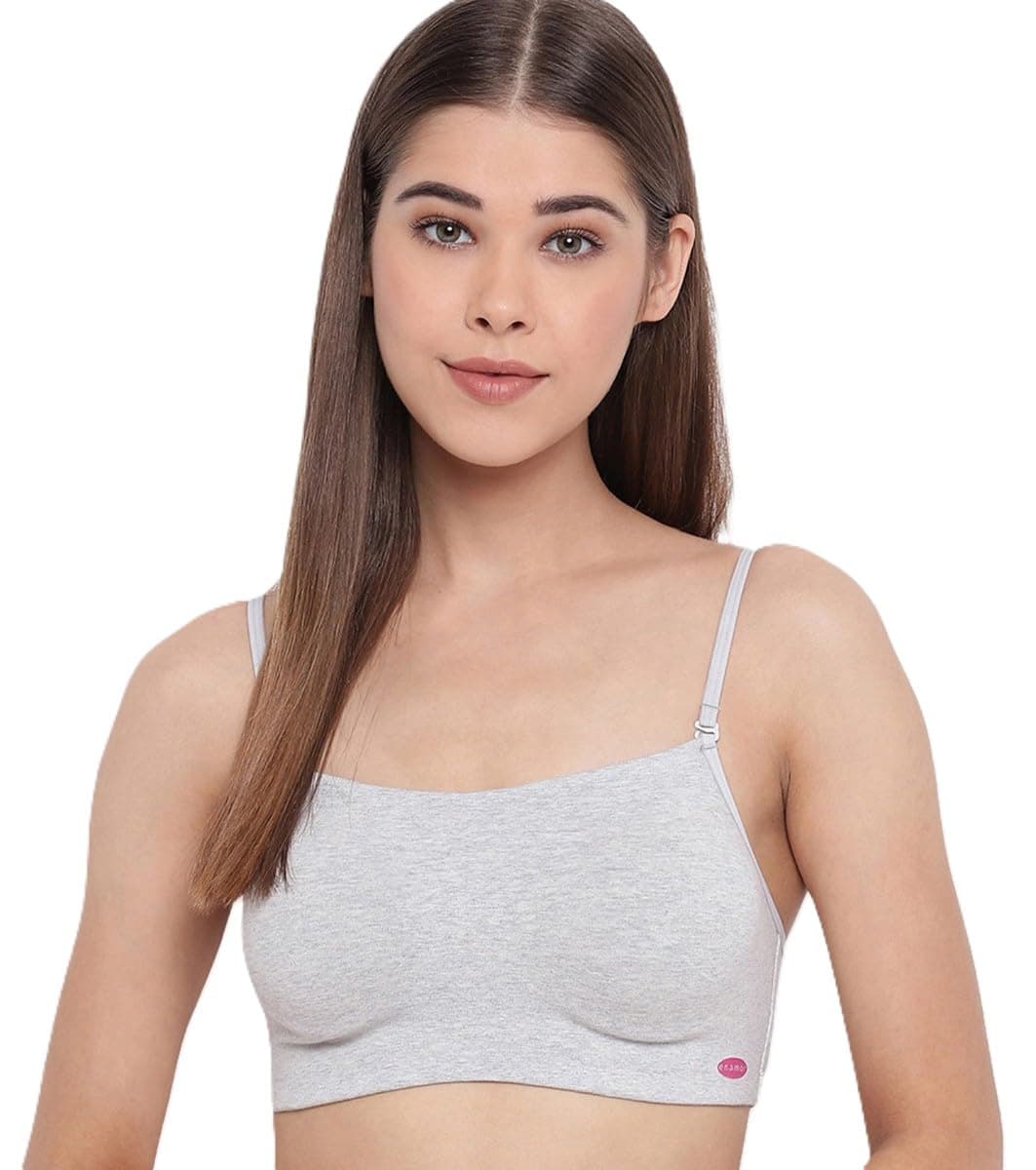 Moulded Double Layer Front Women's Cotton Cami Bra - Detachable Slim Straps with Back Keyhole, Non Padded, Wirefree, High Coverage - A022