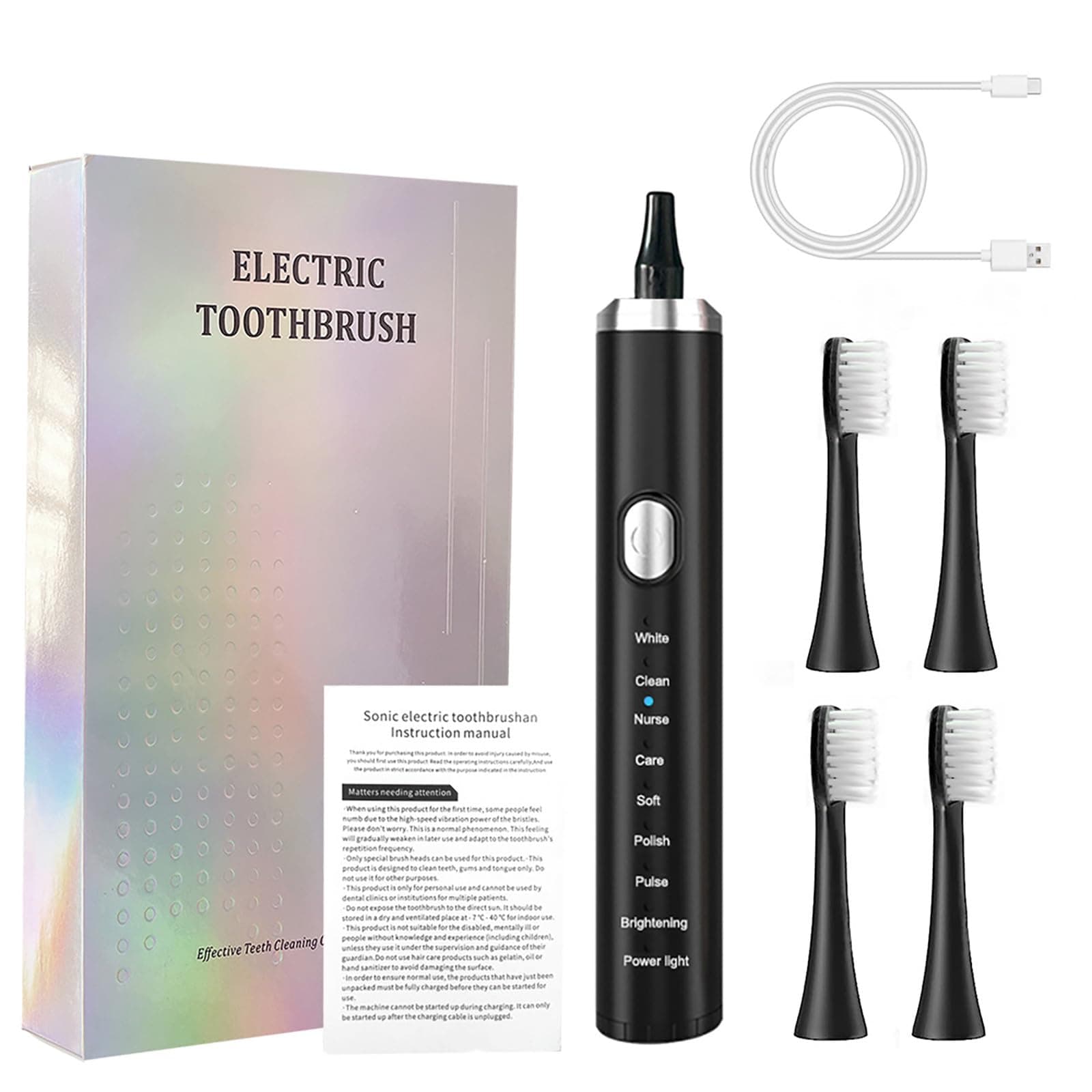 Electric Toothbrush,Rechargeable Deep Clean Toothbrush with 4 Replacement Heads,8 Modes with 2 Minutes Built in Smart Timer,Battery Toothbrush for Women Kids Men Adults