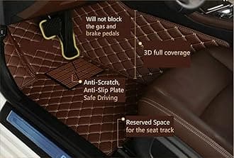 Custom Floor Mats for Cars fit 95% Sedan SUV Sports Car Full Coverage All Weather Pads Protection Non-Slip Leather Floor Liners (Black Beige Line)