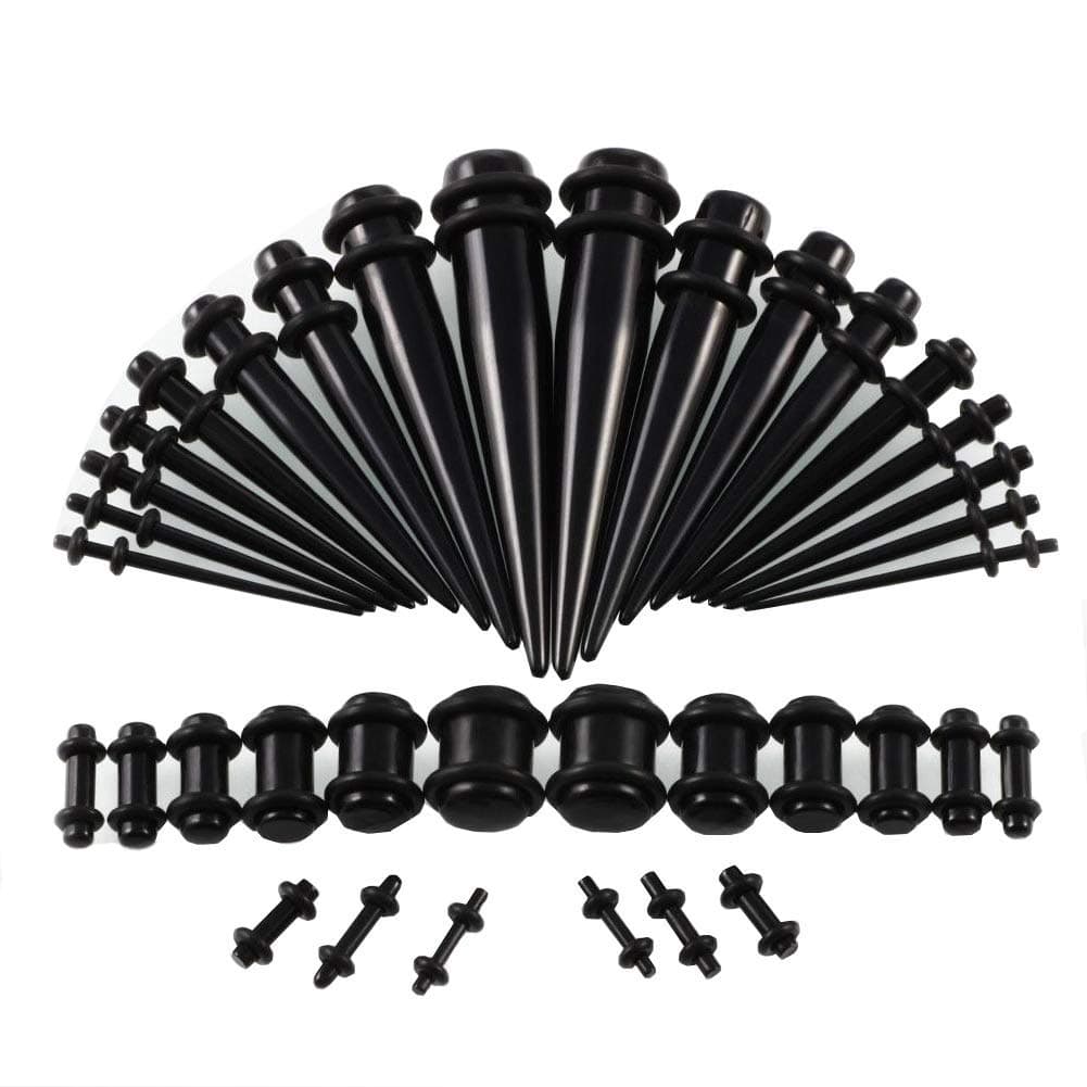 Tapers Kit 36Pcs/Set with Plugs Stretching Set 14G-00G Tunnel Expansion Acrylic Ears Gauge Taper Black for Men & Women Body Piercing Tapers Black