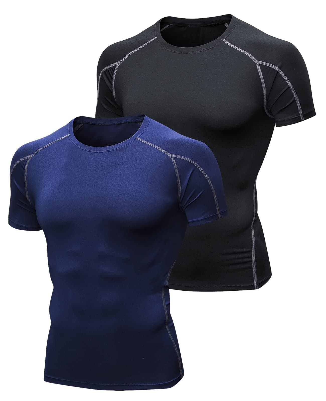 2 Pack Short Sleeve Compression Shirts,Gym Tops for Mens Sports T-Shirts Clothing Running Base Layers Top Fitness Athletic Training Workout