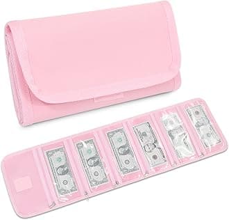 VOCHIC Money Wallet, Money Organizer for Cash with 6 Zippered Pocket Multipack Money Pouch, Cash Bill Organizer, Money Bag Small Travel Money Holder for Budgeting, Receipt and Tips