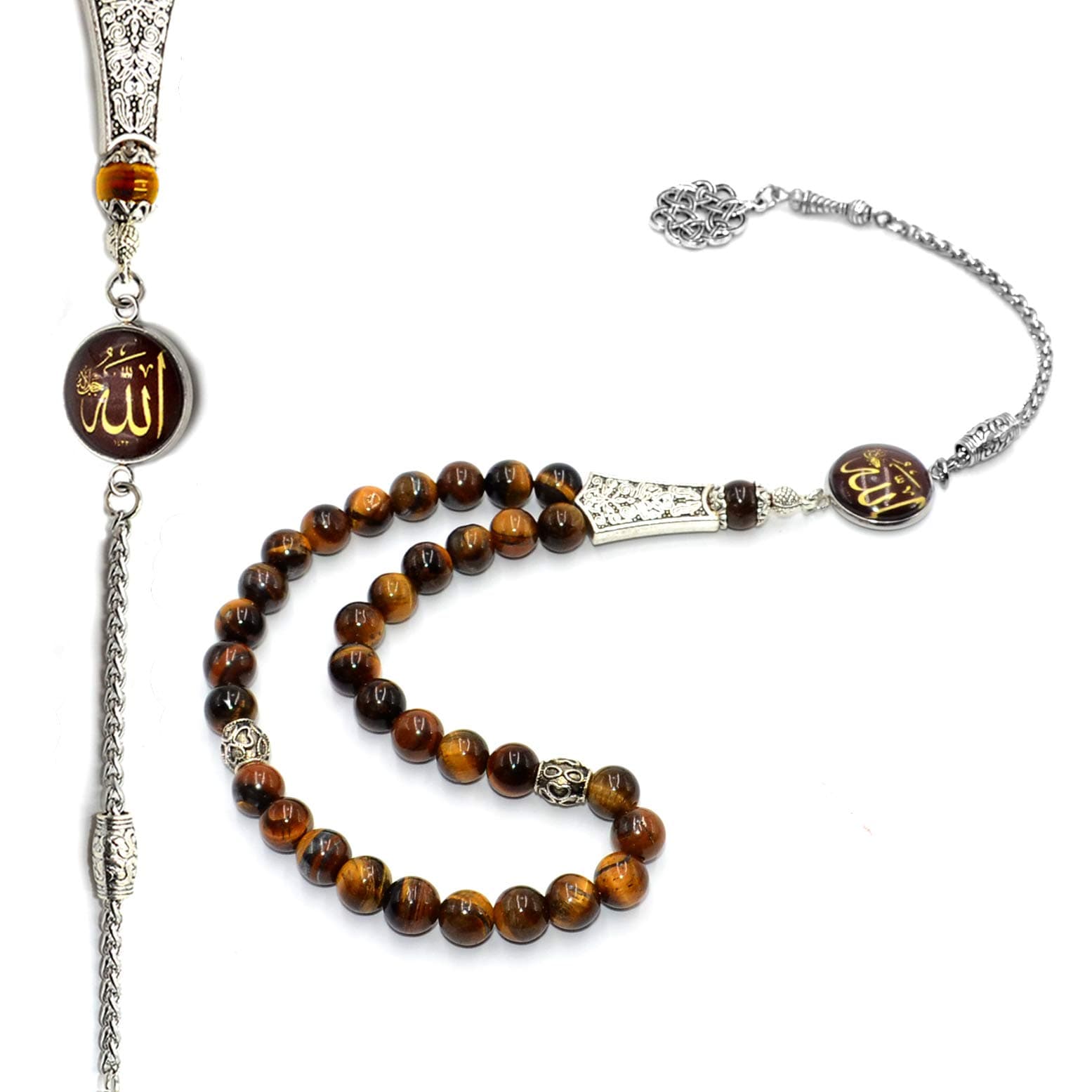 Special -Allah Tassel- Collection (8 mm -33 Beads) Worry Beads - Prayer Beads-Tesbih-Tasbih-Tasbeeh-Misbaha-Masbaha-Subha-Sebha-Sibha-Rosary (Tiger Eye Stone)