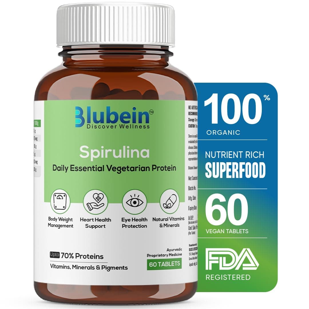 100% Organic Spirulina Tablets 2000 mg Per Serving | High-Protein Superfood for Men & Women | Supports Energy, Immunity, Gut Health & Weight Management | Non-GMO & Certified – 60 Tablets