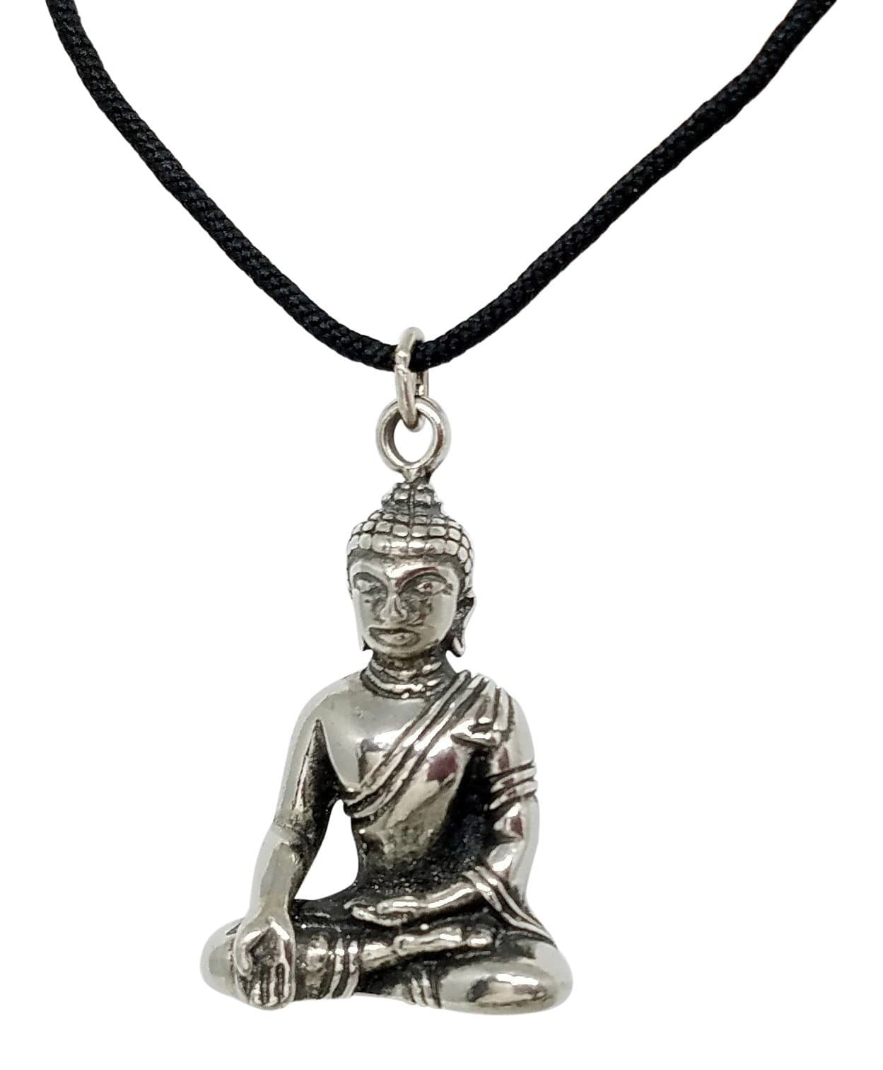 Sitting Buddha Pendant Necklace With Long Black Adjustable Cord