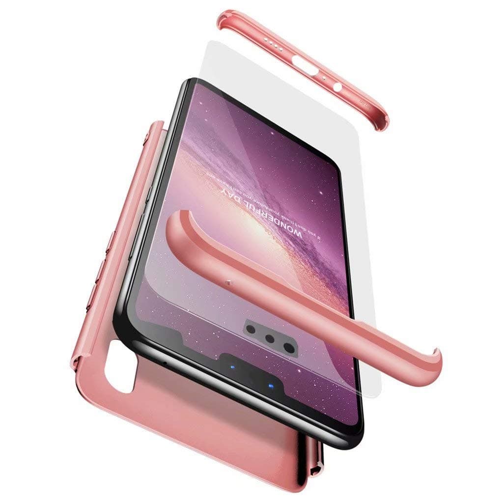 FHXD Compatible with Huawei Y9 2019 Case Shockproof 360° Protective Cover [Screen Protector] Ultra Thin Anti Scratch 3 in 1 Protective Case MEHRWEG-Rose Gold