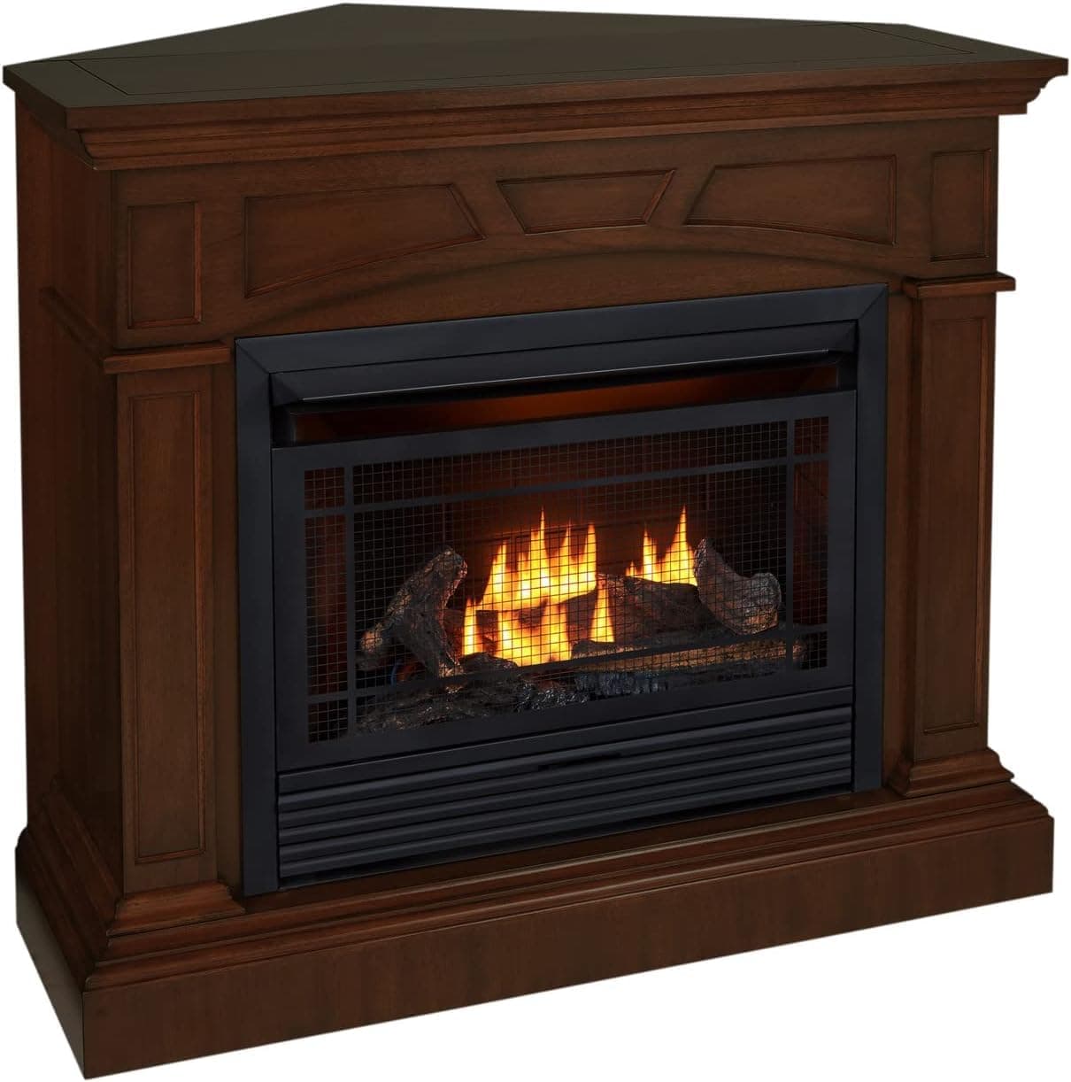 Duluth Forge Dual Fuel Ventless Gas Fireplace System with Mantle, Remote Control, 5 Fire Logs, Use with Natural Gas or Liquid Propane, 26000 BTU, Heats up to 1350 Sq. Ft., Heritage Cherry