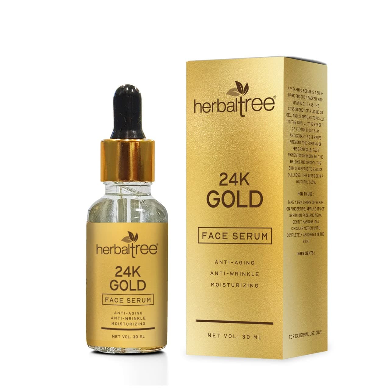 Herbaltree 24K Gold Face Serum For Radiant Complexion|Anti Aging Face Serum For Youthful Glowing Skin|Suitable For Women & Men