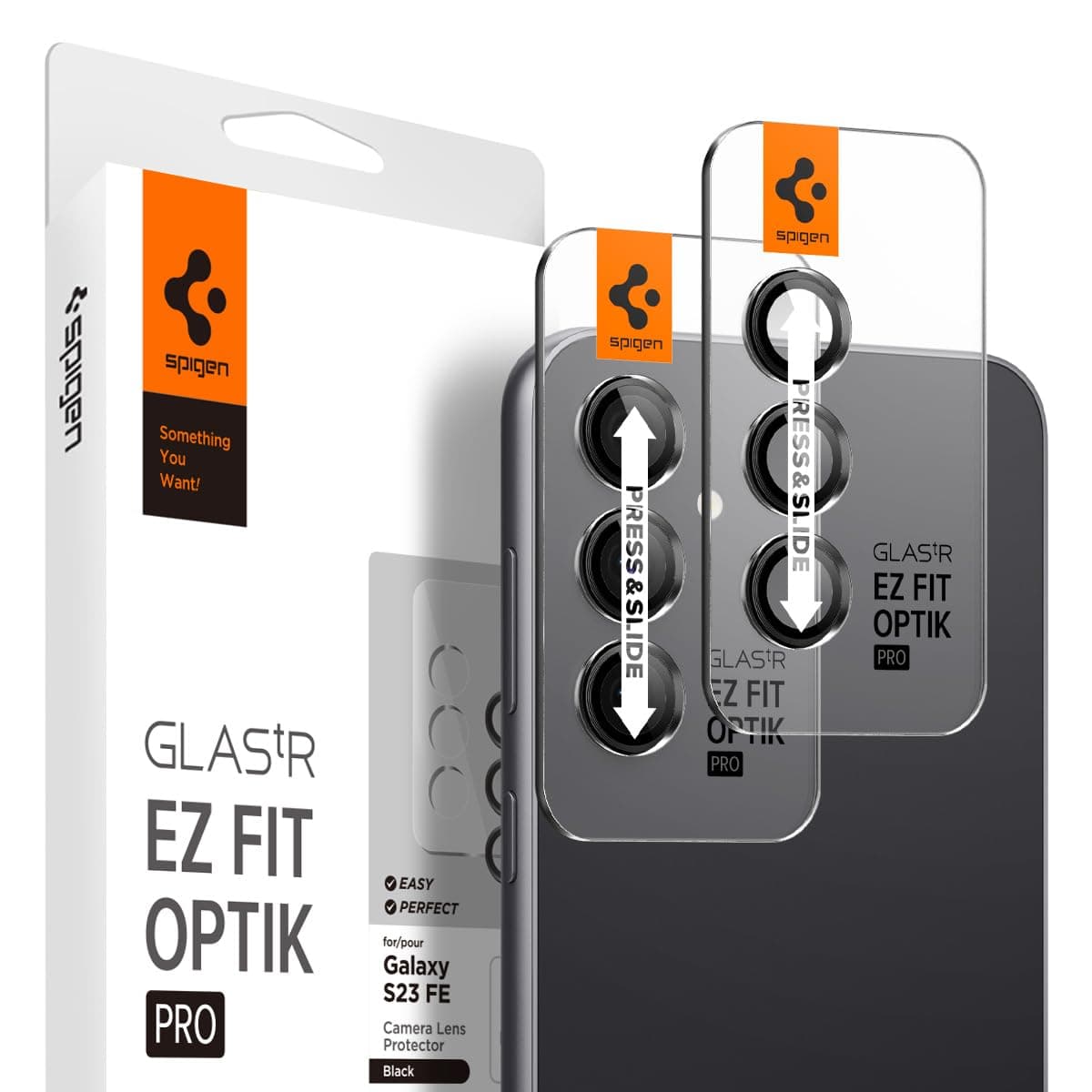 Spigen Glas.tR EZ Fit Optik Pro Tempered Glass Camera Lens Protector Guard for Galaxy S23 FE (Black) - 2 Pack