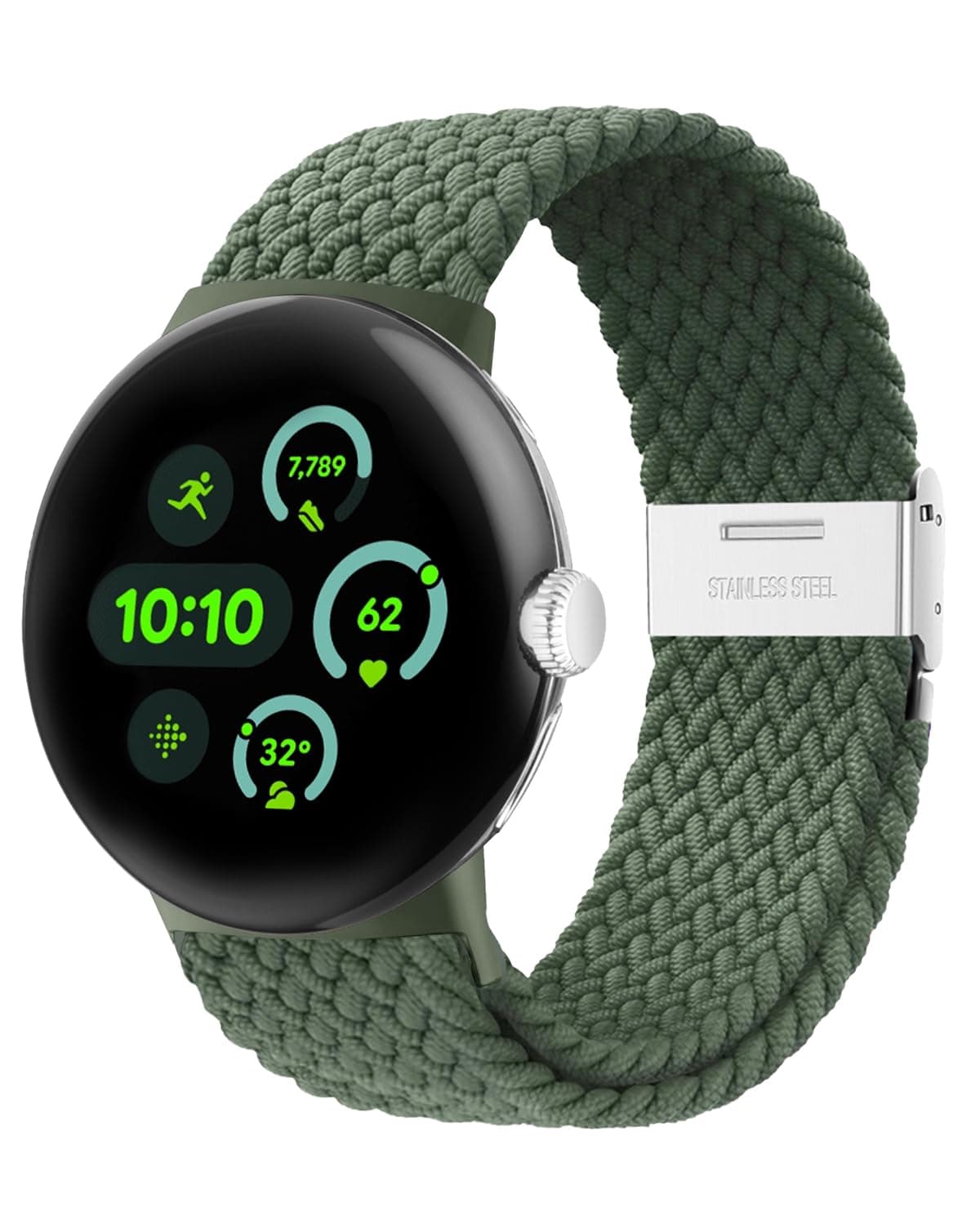 Stretchy Braided Bands Compatible with Google Pixel Watch 3 45mm Band for Women Men - Upgraded Metal Lugs - Elastic Nylon Breathable Sport Straps for Pixel 3 Watch Band 45mm