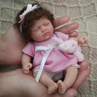MYREBABY 7 Inch Mini Silicone Baby Girl, Full Silicone Realistic Newborn Baby Doll, Long Eyelashes and Thick Hair with Feeding Accessories Gift Box