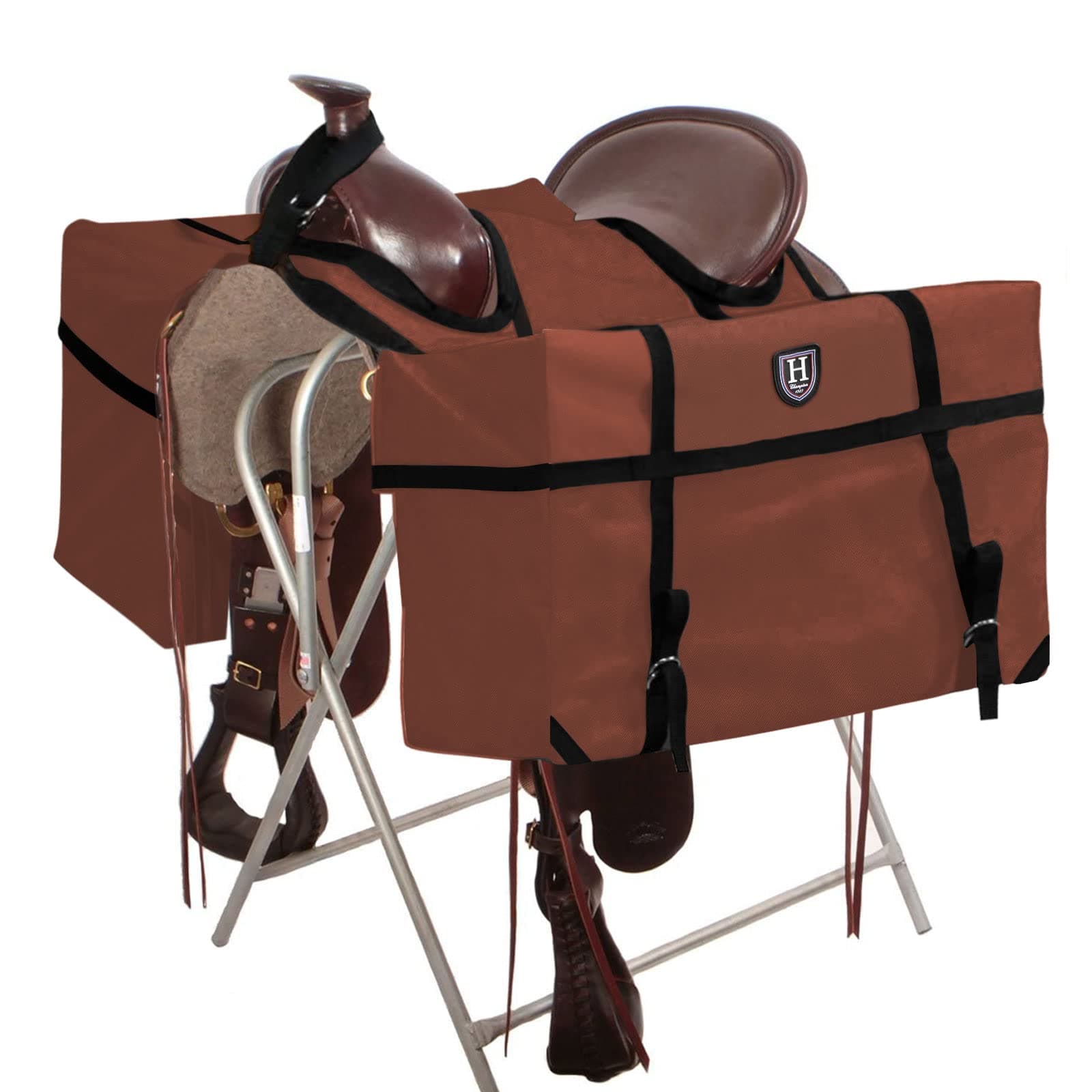 Sturdy Secure Versatile Over-the-Horn Contoured No-Bounce Design Saddle Pack Pannier Bags Carrier Western Saddle Bag Brown